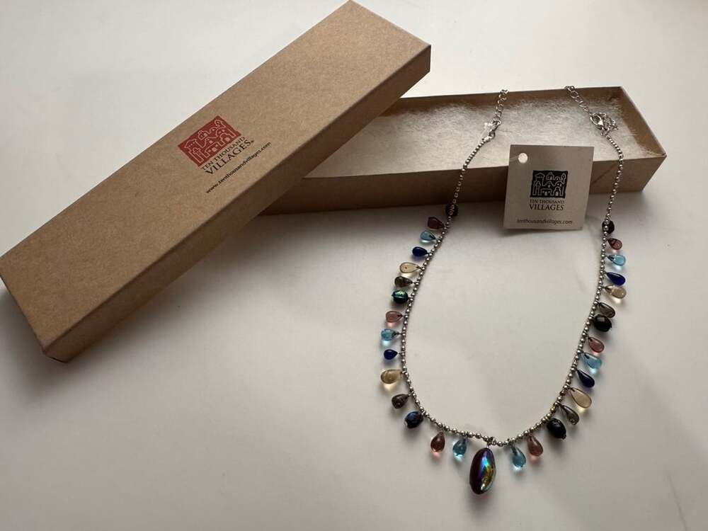 Ten Thousand Villages Glass Bead Dangle Necklace